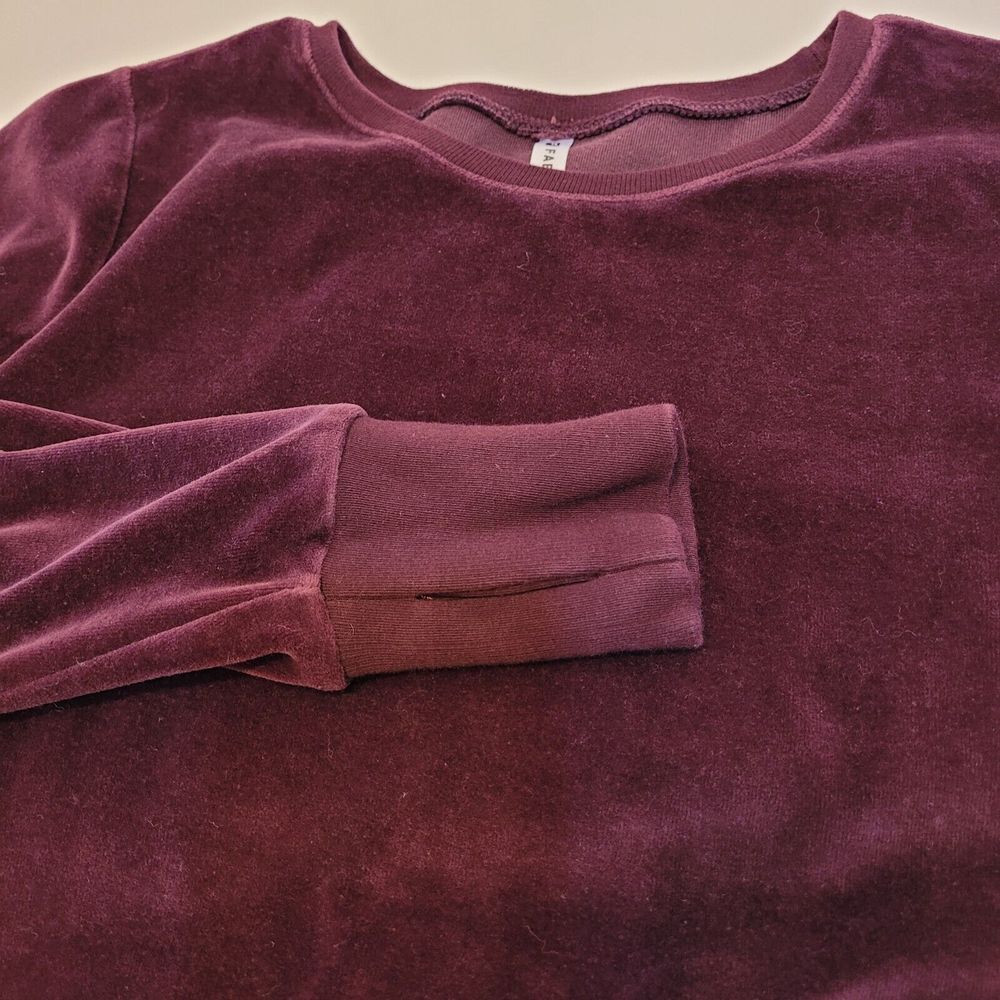 Fabletics Velour Sweatshirt Women Medium Burgundy Excellent Thumbhole Activewear